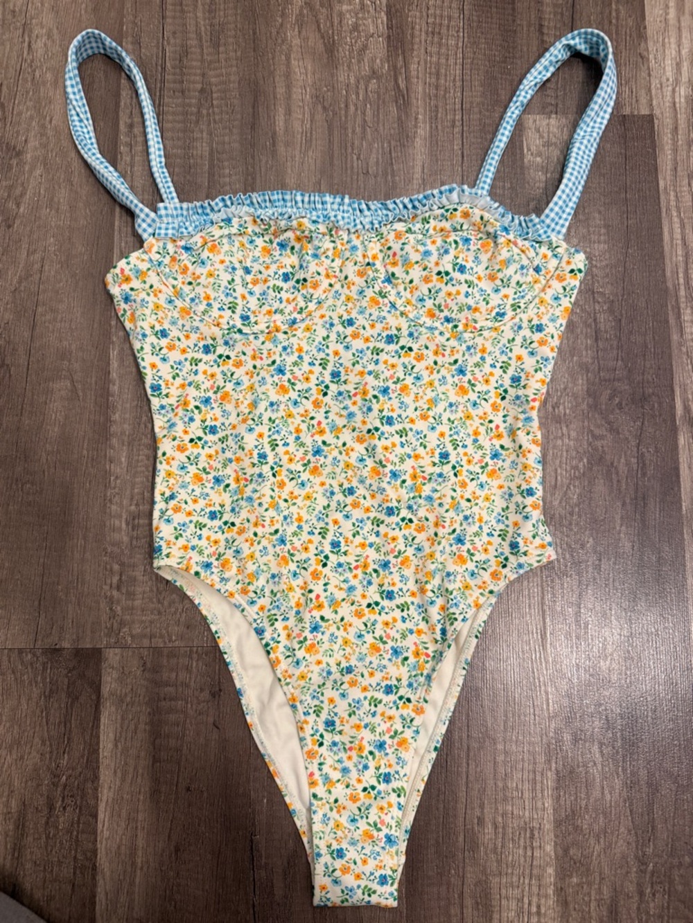 NWT. Pacsun XS Floral One-Piece womens Swimsuit - Blue & Yellow